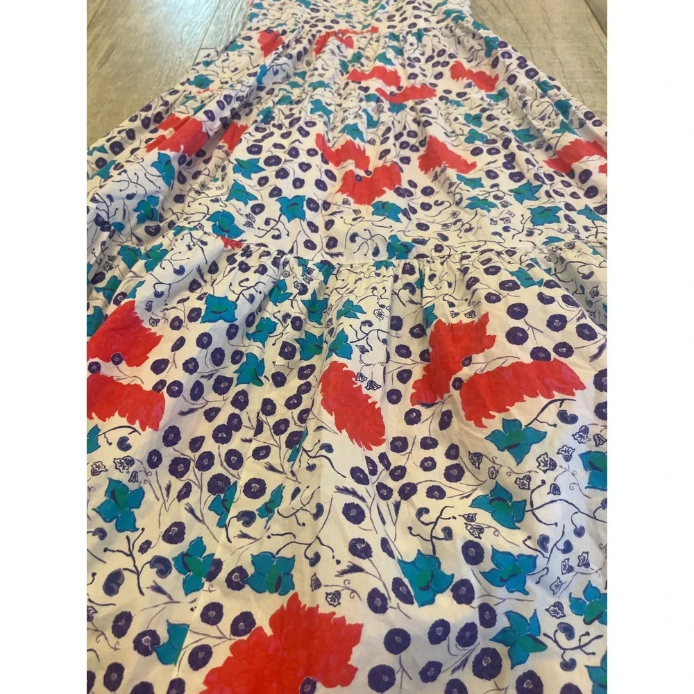 Oliphant Womens Floral Block Print Tiered Maxi Dress Tie Shoulder Red Purple S